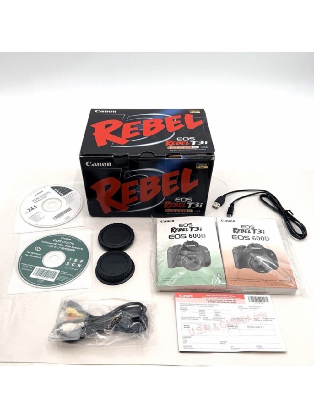 Canon EOS Rebel T3i EMPTY BOX with Replacement Manuals Cords Discs